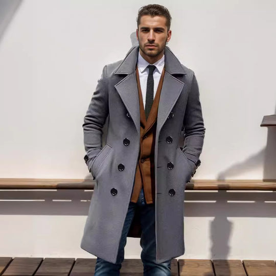 Herren eleganter Wolltrenchcoat mit doppelter Knopfleiste Heidi-Mode