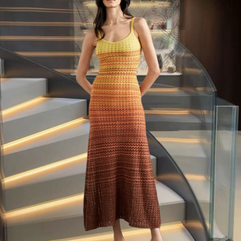 Damen Strick-Maxikleid mit seitlichem Schlitz und elegantem Muster Heidi-Mode