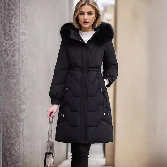 Damen eleganter und isolierter Wintermantel mit abnehmbarem Kunstfellkragen Heidi-Mode