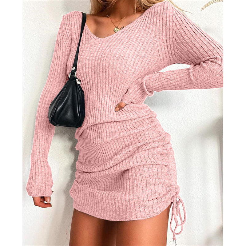 Damen Strickkleid mit figurbetontem Schnitt und Raffungen Heidi-Mode