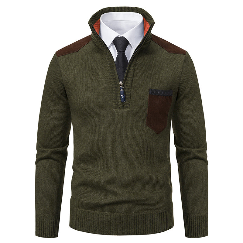 Herren Stehkragen Pullover mit Reißverschluss und kontrastierenden Details Heidi-Mode