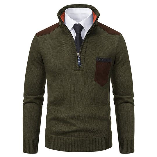 Herren Stehkragen Pullover mit Reißverschluss und kontrastierenden Details Heidi-Mode