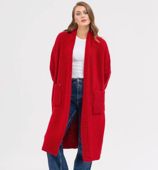 Damen Gemütlicher Strickmantel mit großen Taschen und oversized Schnitt Heidi-Mode