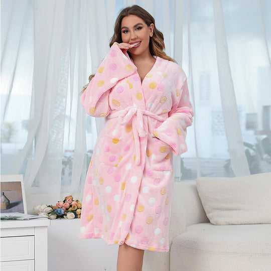 Damen Kuscheliger Bademantel mit Punkten Heidi-Mode