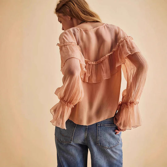 Femme Elegante Volant Bluse mit Krawatten-Detail Heidi-Mode