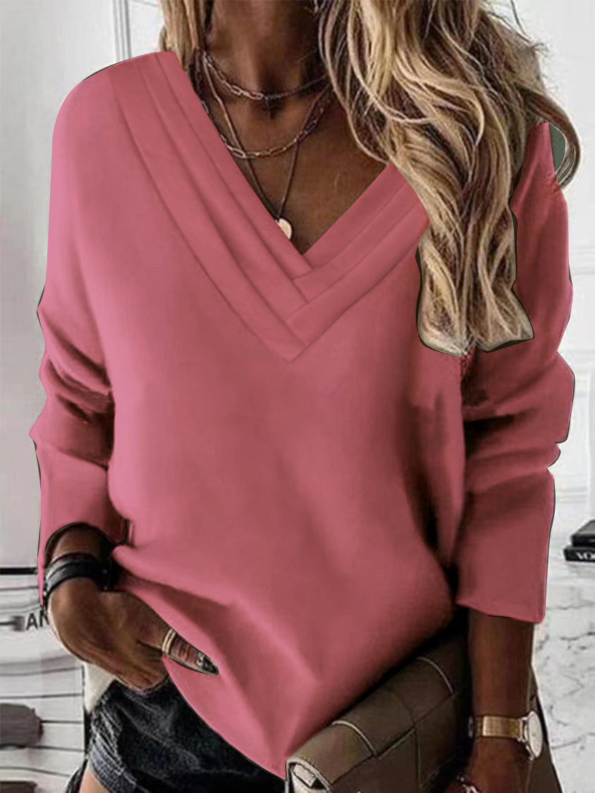 Damen V-Ausschnitt Sweatshirt mit eleganten Faltendetails Heidi-Mode