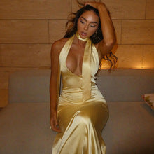 Damen V-ausschnitt Maxikleid mit schmalen Trägern und seitlichem Schlitz Heidi-Mode