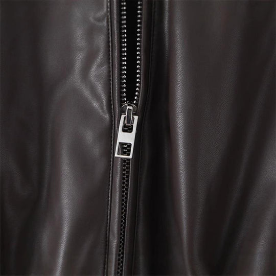 Damen cropped Kunstlederjacke mit praktischen Taschen und Gummibund Heidi-Mode