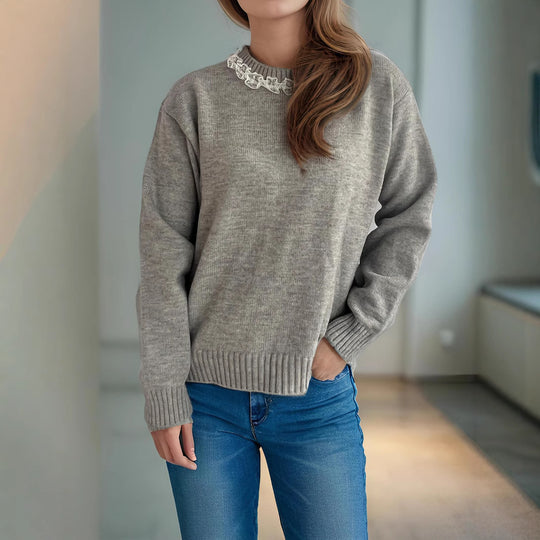 Damen lässiger Pullover mit dekorativem Kragen Heidi-Mode