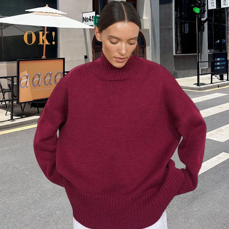 Damen Strickpullover mit hohem Kragen und weitem Schnitt Heidi-Mode