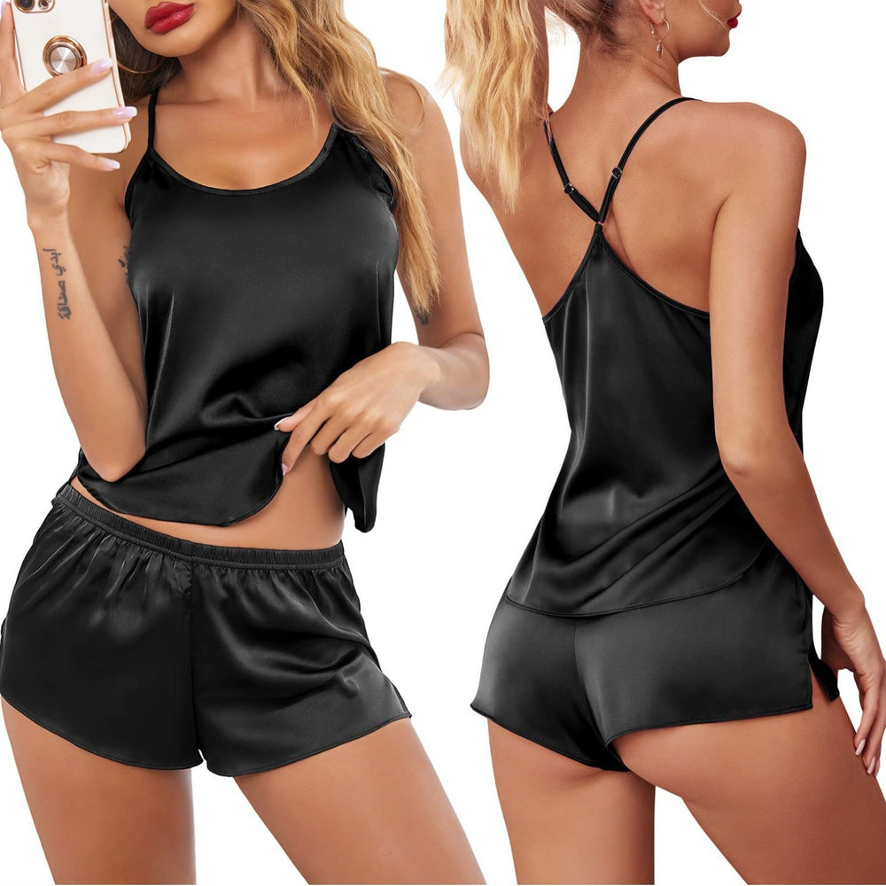 Heidi-Mode | Satin-Pyjamas Sommer Cami Top Elastische Shorts Set