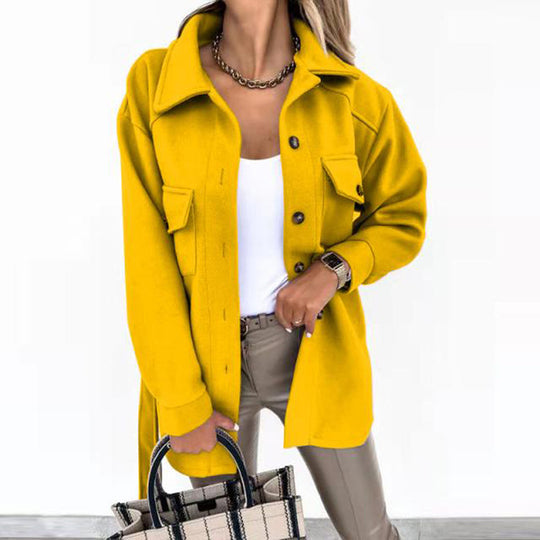 Damen Oversize-Hemdjacke mit praktischen Taschen und modernem Kragen Heidi-Mode