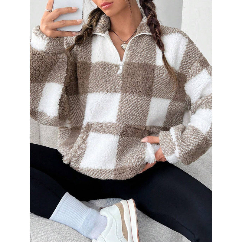 Damen kuscheliger Fleece-Pullover mit hohem Kragen Heidi-Mode