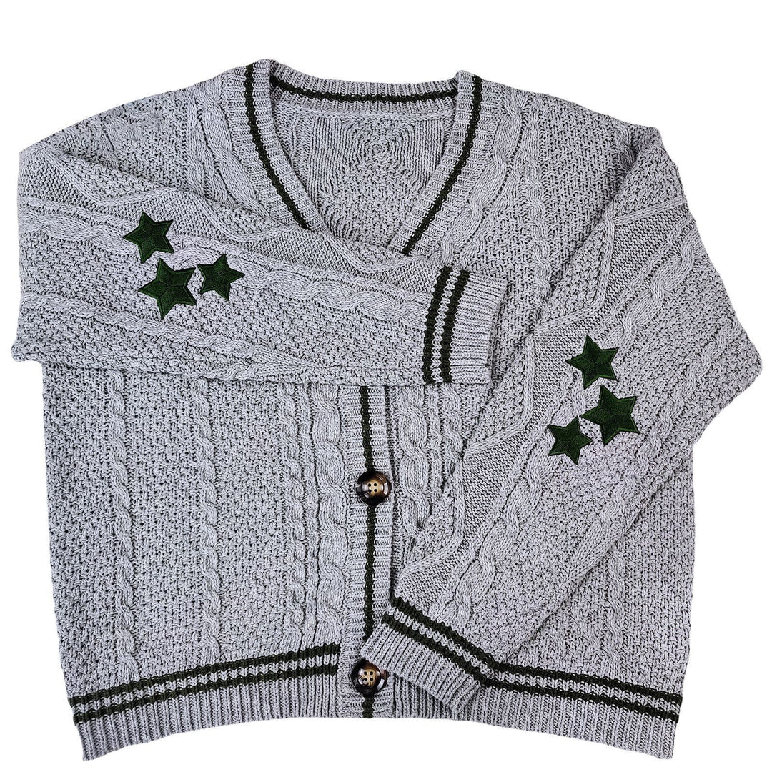Damen Grobstrickjacke mit eleganten Sternenapplikationen und kontrastierenden Details Heidi-Mode