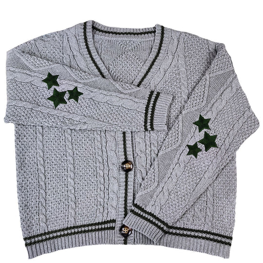 Damen Grobstrickjacke mit eleganten Sternenapplikationen und kontrastierenden Details Heidi-Mode