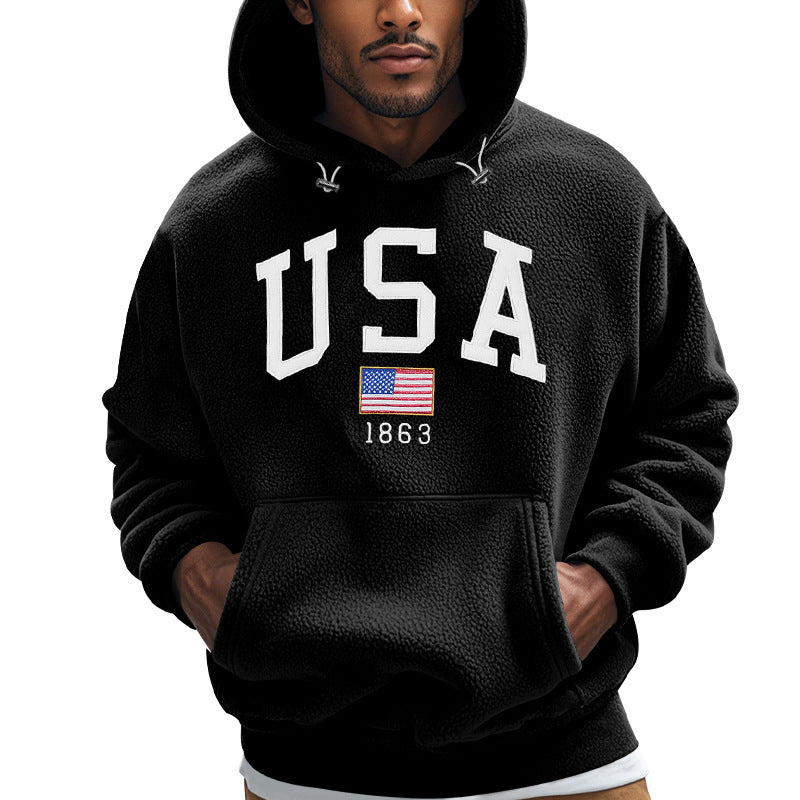 Herren Kuscheliger Fleece Hoodie mit USA-Print Heidi-Mode