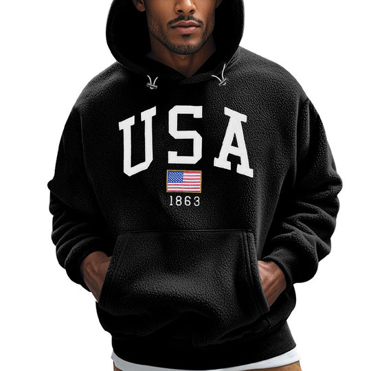 Herren Kuscheliger Fleece Hoodie mit USA-Print Heidi-Mode