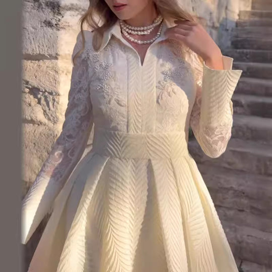 Damen Elegantes Maxikleid mit Spitzenärmeln und Taillengürtel Heidi-Mode