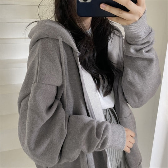 Damen oversized Kapuzenjacke aus weichem Fleece mit Kängurutasche Heidi-Mode