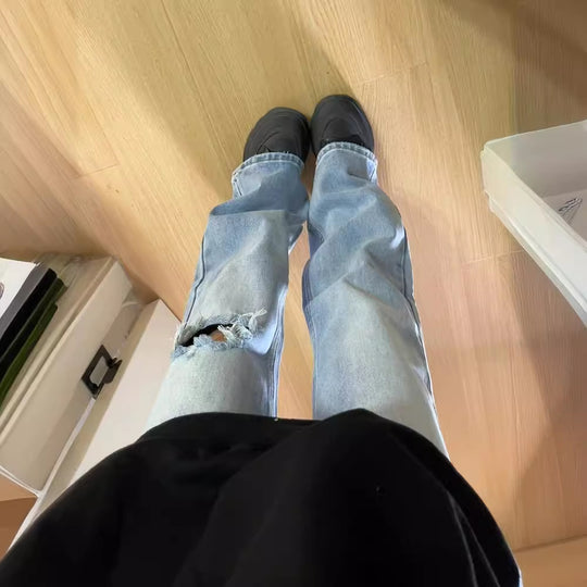 Damen Flared Jeans mit hohem Bund und modischen Rissdetails Heidi-Mode