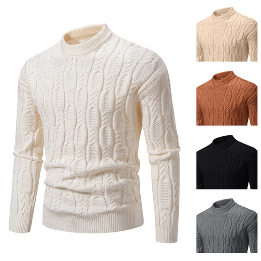 Herren Strickpullover mit modernem Zopfmuster und hohem Kragen Heidi-Mode