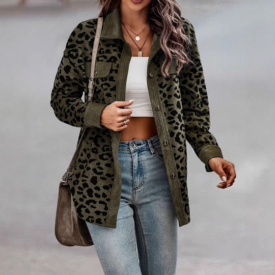 Damen Jacke im Leopardenmuster mit strukturiertem Stoff und praktischen Taschen Heidi-Mode