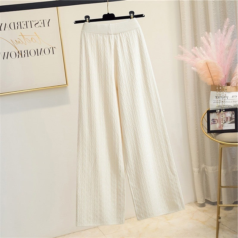 Damen Weite Strickhose mit Zopfmuster Heidi-Mode