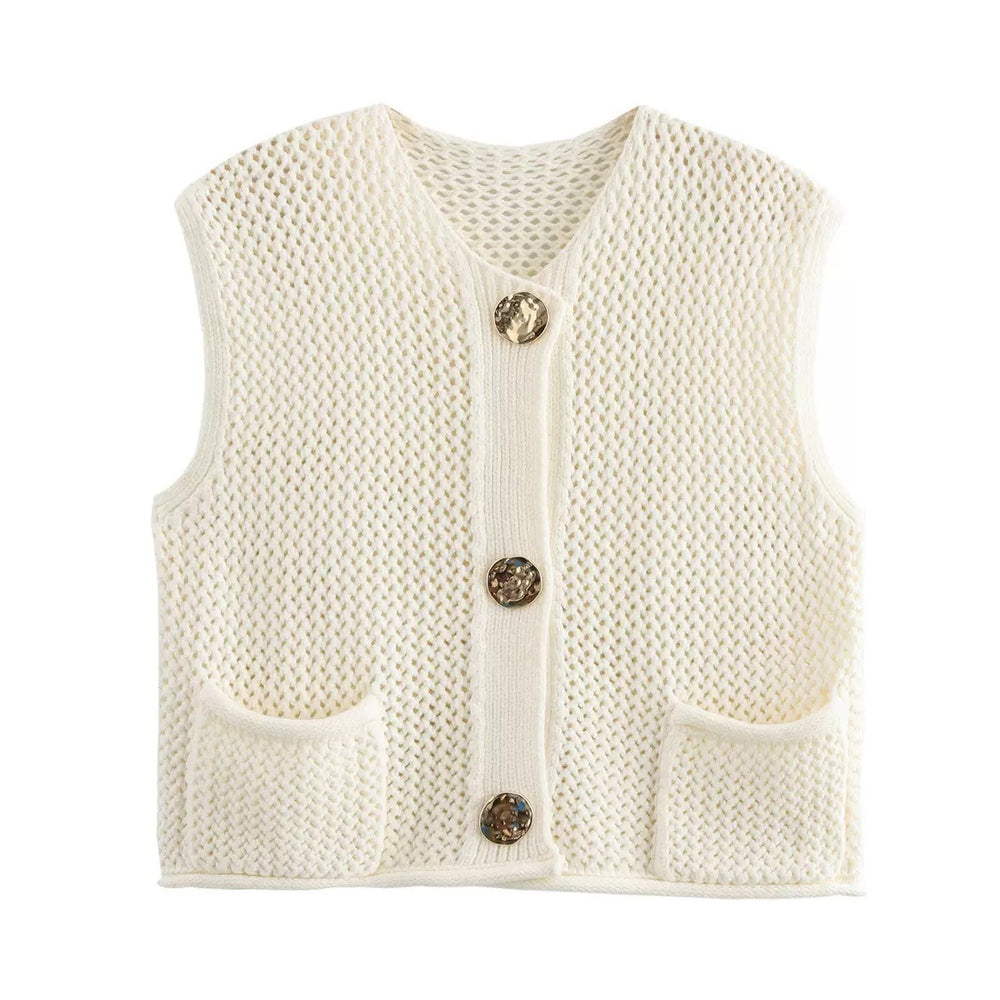 Damen Strickweste mit Knopfdetails und praktischen Taschen Heidi-Mode