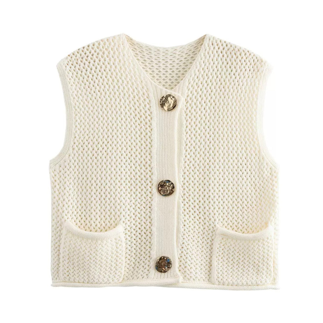 Damen Strickweste mit Knopfdetails und praktischen Taschen Heidi-Mode