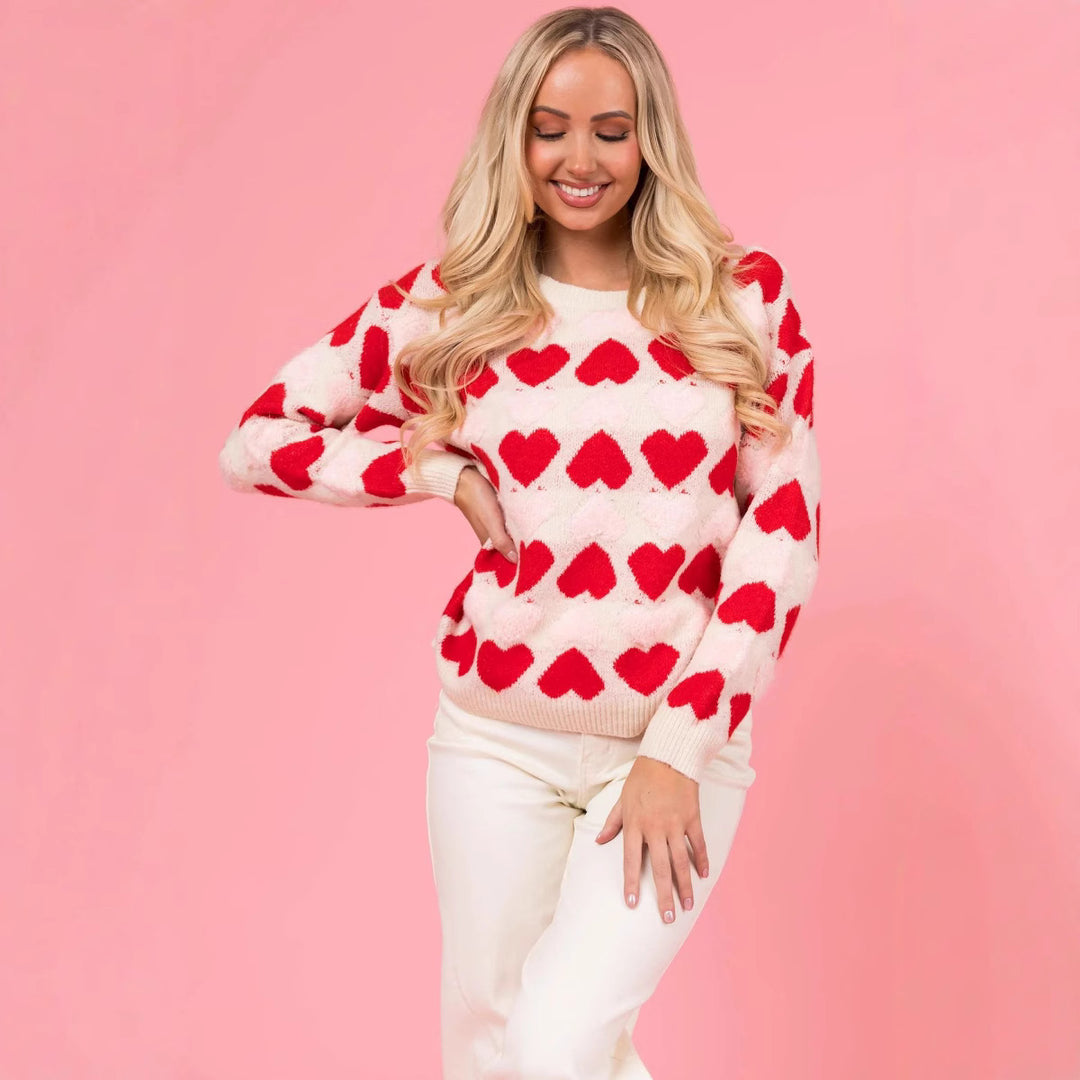 Damen Kuscheliger Pullover mit Herzmotiv Heidi-Mode