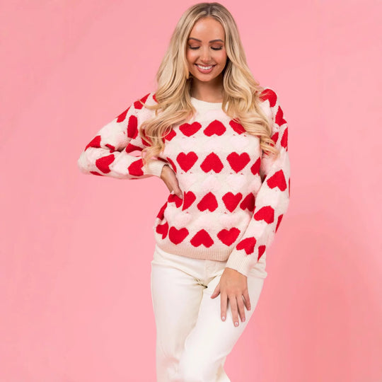 Damen Kuscheliger Pullover mit Herzmotiv Heidi-Mode