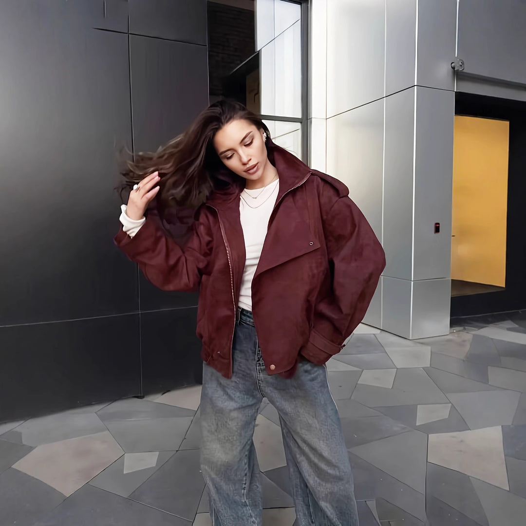 Damen modische Steppjacke mit hohem Kragen und seitlichen Taschen Heidi-Mode