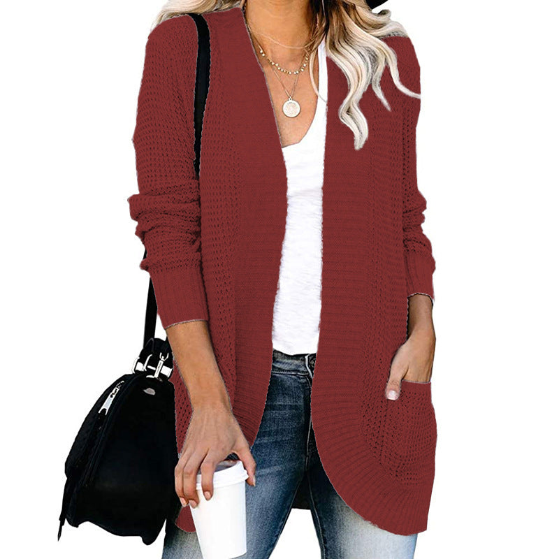 Damen lässige Strickjacke mit offenen Ärmeln und praktischen Taschen Heidi-Mode