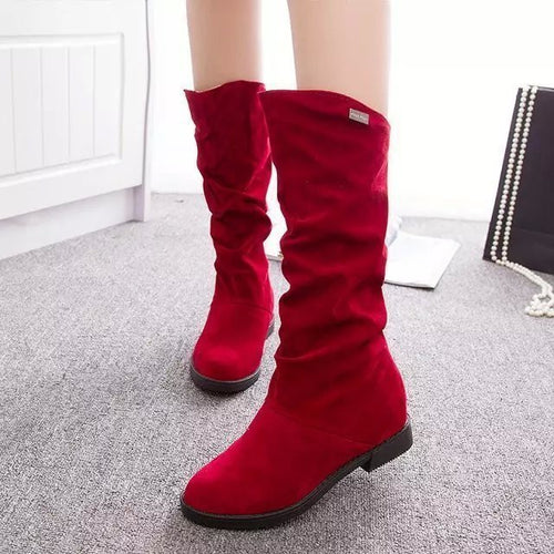 Damen Overkneestiefel aus weichem Wildlederimitat mit elegantem Falten-Design und rutschfester Sohle Heidi-Mode