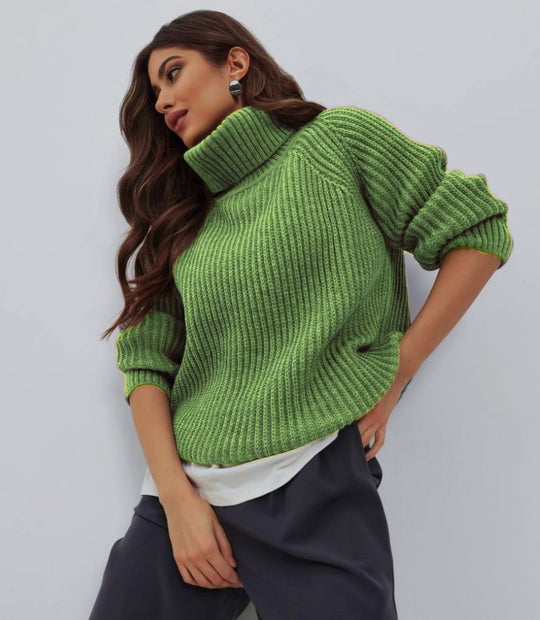 Damen Strickpullover mit hohem Kragen und Wabenstruktur Heidi-Mode