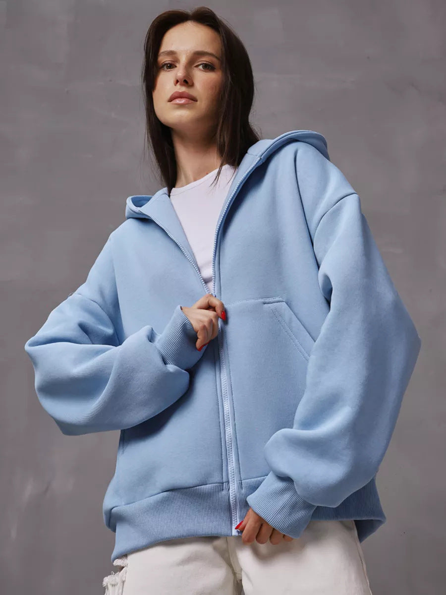 Damen lässiger Kapuzensweat mit übergroßem Schnitt und praktischem Reißverschluss Heidi-Mode