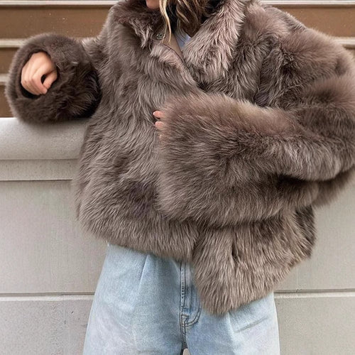Damen Pelzjacke im modernen Oversize-Stil mit gemütlichem Kragen Heidi-Mode