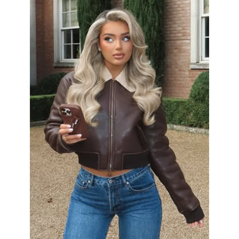 Damen cropped jacke mit kunstvollem Kragen Heidi-Mode