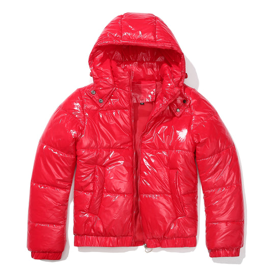 Damen glänzende Steppjacke mit abnehmbarer Kapuze Heidi-Mode