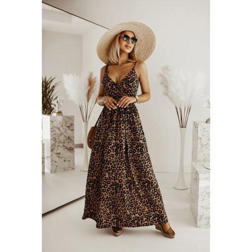 Damen Sleek Leopardenmuster Maxi Kleid Heidi-Mode