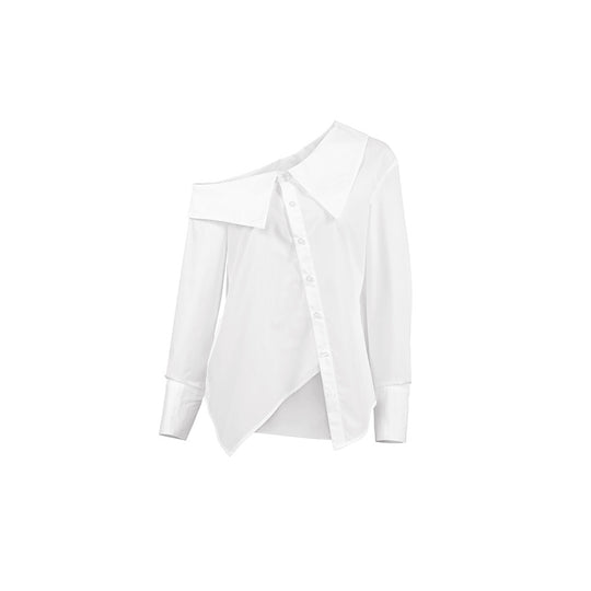 Damen Oversized Hemdbluse mit asymmetrischem Ausschnitt und voluminösen Ärmeln Heidi-Mode