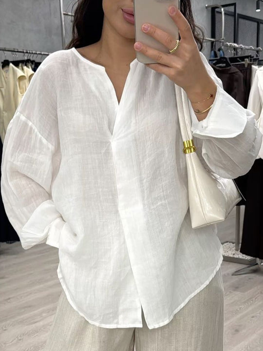 Damen Leichte, luftige Leinenbluse mit asymmetrischem Schnitt Heidi-Mode