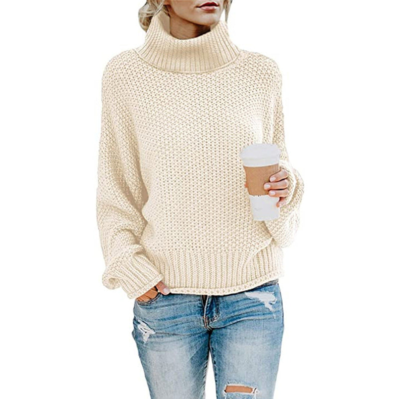 Damen lässiger Strickpullover mit hohem Kragen und strukturierter Oberfläche Heidi-Mode