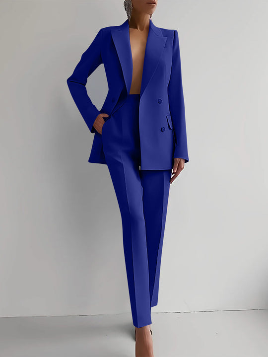 Damen elegante zweireihige Blazer mit maßgeschneiderter Hose Heidi-Mode