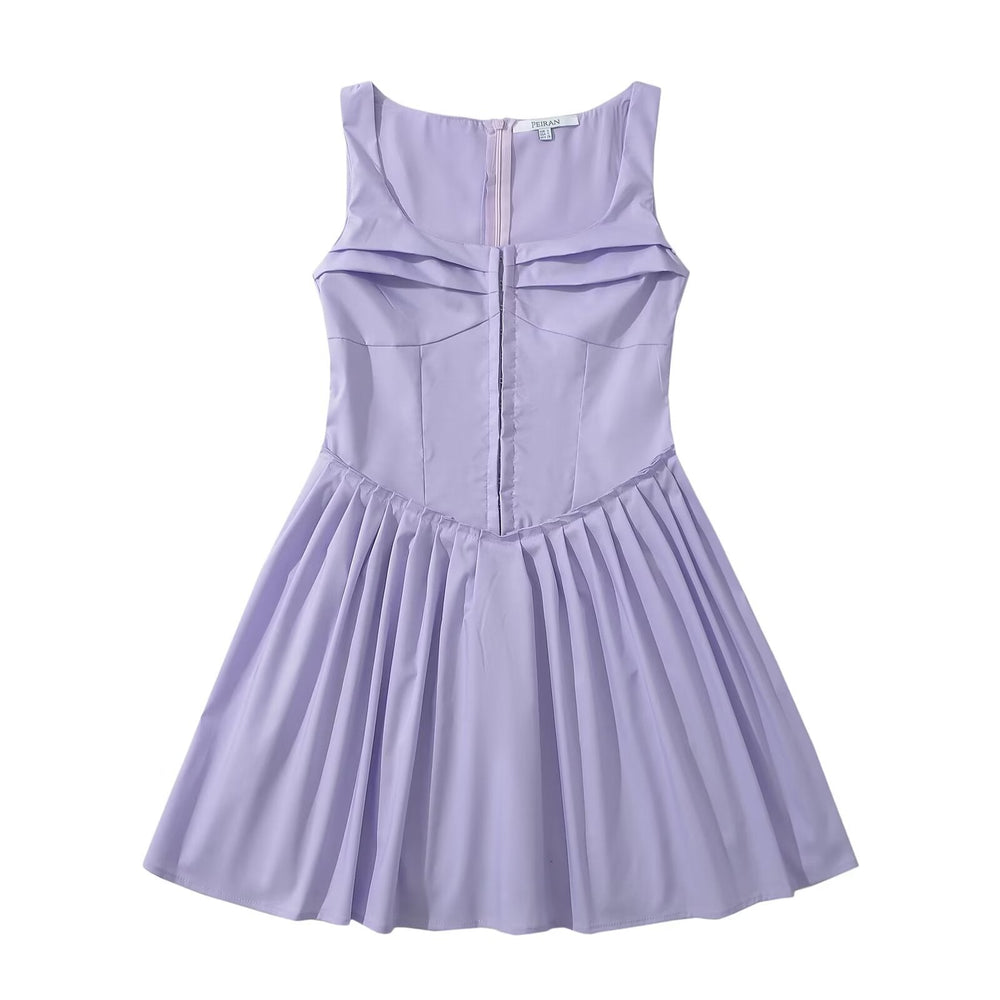 Heidi-Mode | Square Neck Slim Fit Falten Mini Weste Kleid
