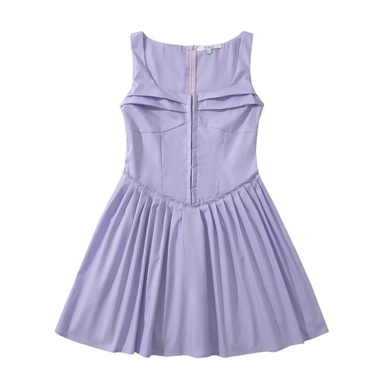 Heidi-Mode | Square Neck Slim Fit Falten Mini Weste Kleid