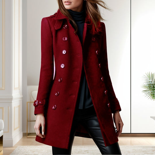 Damen eleganter Trenchcoat mit doppelter Knopfreihe und gewichtetem Kragen Heidi-Mode
