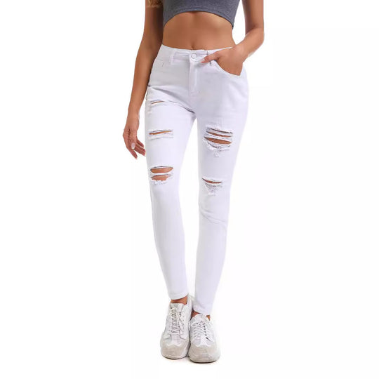 Damen Skinny Jeans mit modischen Rissen Heidi-Mode