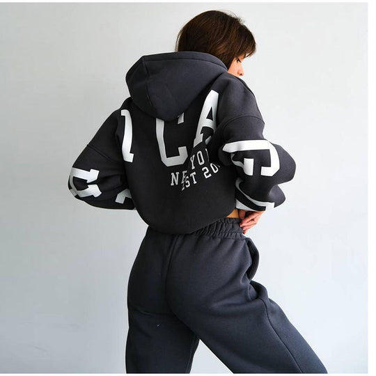 Damen Lässiger Oversize-Sweatanzug mit Kapuze und elastischem Bund Heidi-Mode