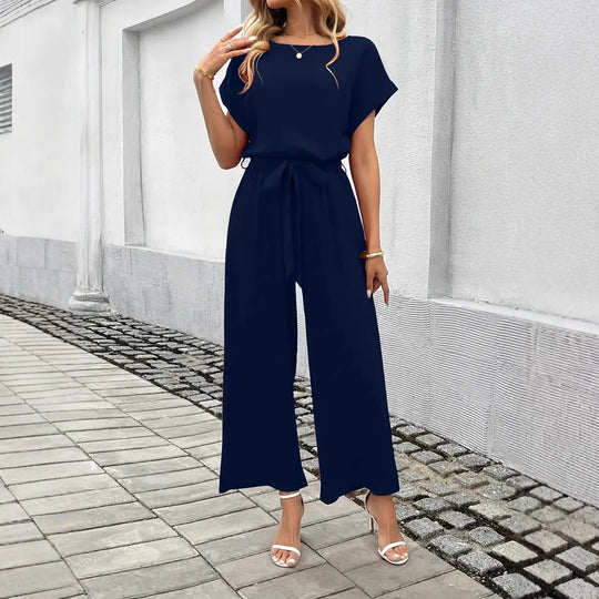 Damen Eleganter Jumpsuit mit weitem Bein und Taillenknoten Heidi-Mode